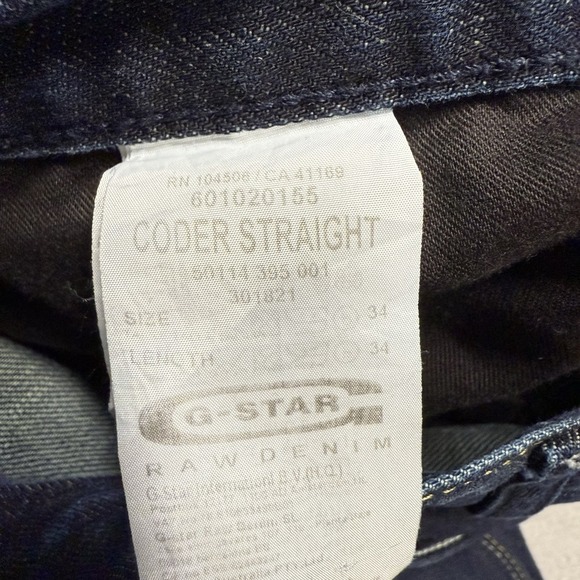 G-Star‎ Raw Jeans Mens 34x28 Blue Dark Wash Coder Straight Embroidered Hemmed - Picture 12 of 13